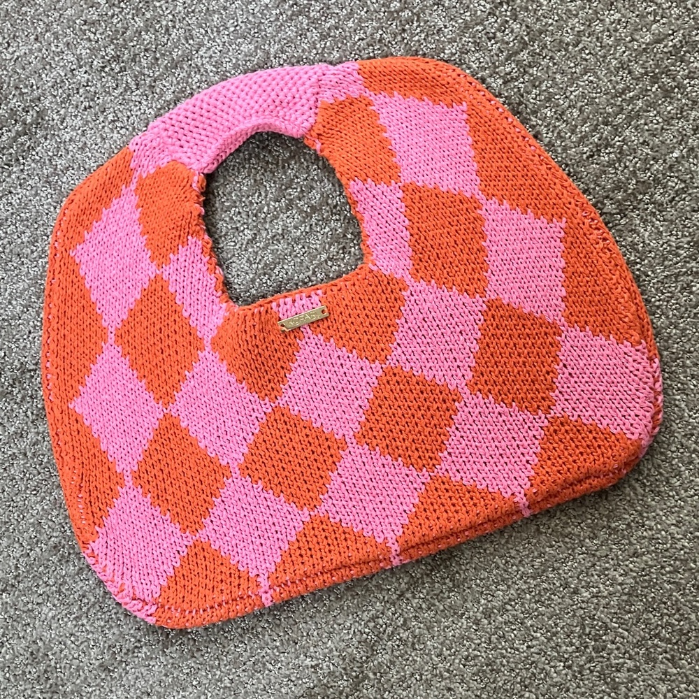 Kopari Knit Argyle Pink Orange Knit Hobo Y2K  Retro Slouchy Bag - Picture 4 of 10